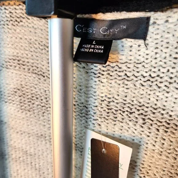 C'EST City Cream, Gray & Black Open Front Sweater With 3/4 Sleeves. Size L. NWT - Picture 7 of 9